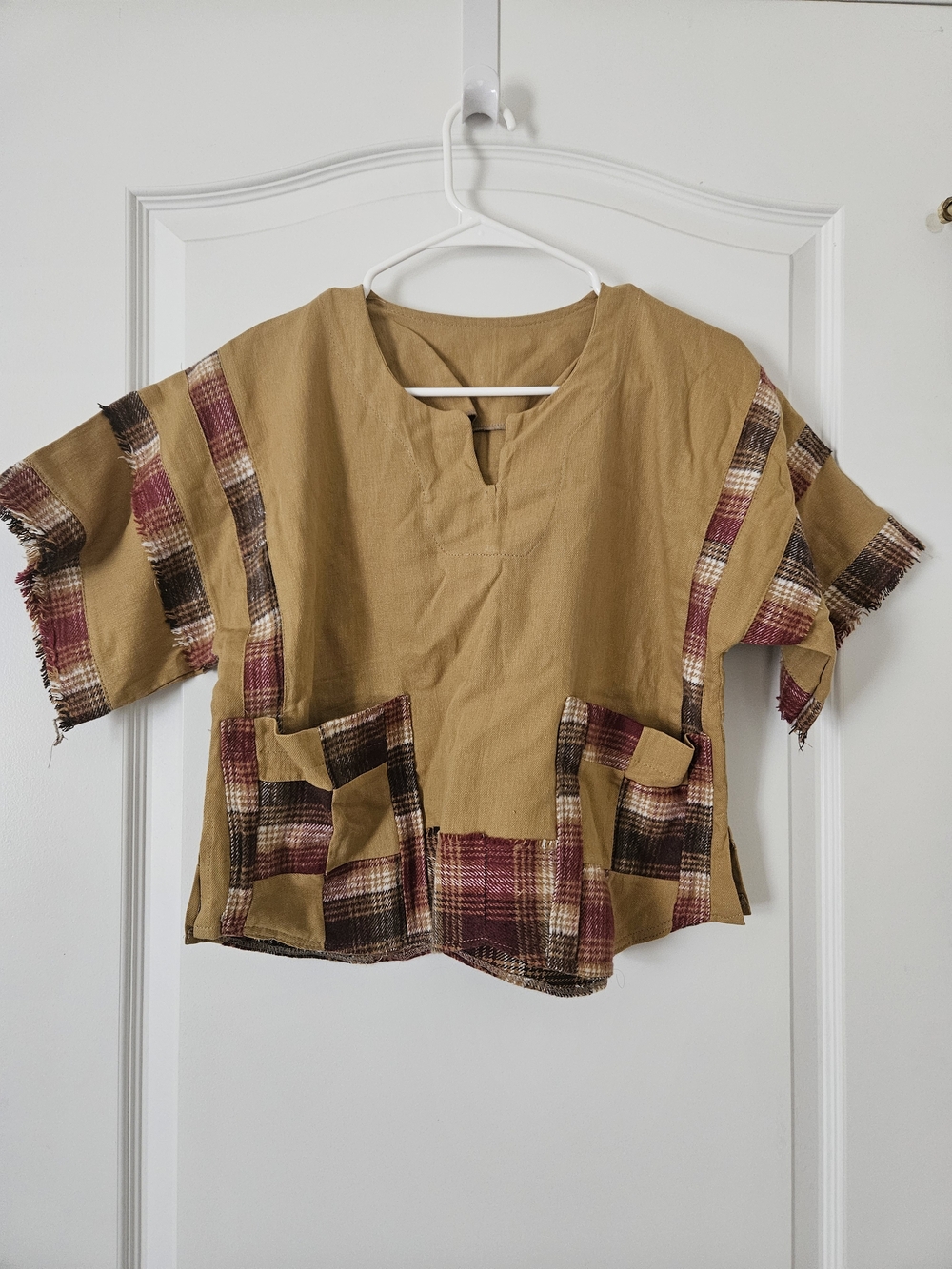 Mustard Plaid Patch Pocket Top